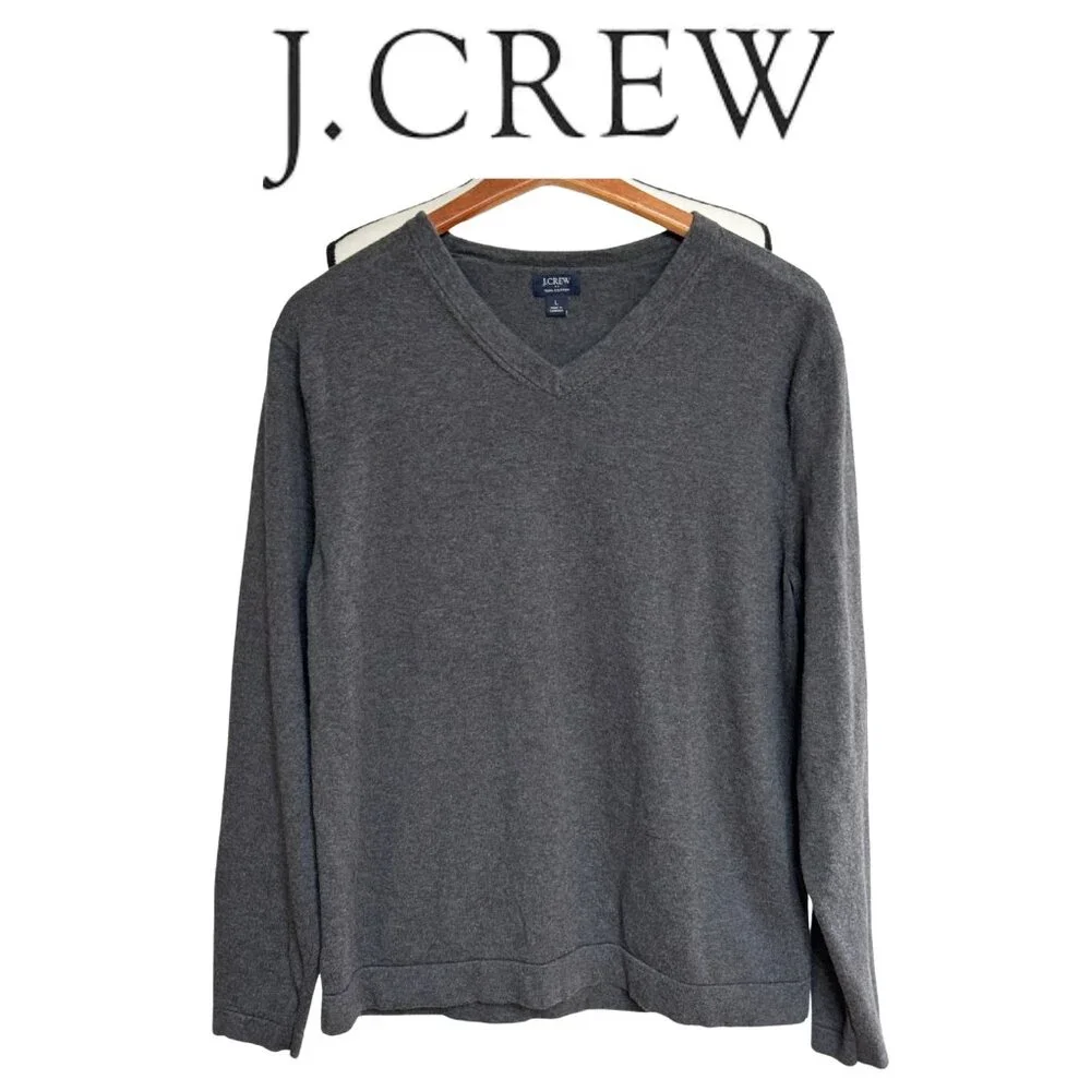 J. Crew Men’s V-Neck Sweater Size Large Charcoal Gray Minimalist Essential